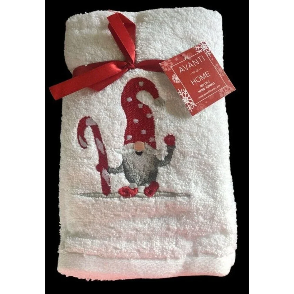 Avanti Christmas Gnome Hand Towels Set of 2 Embroidered Candy Cane Bathroom